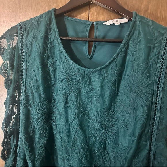 Cleo Teal Floral Lace Sleeveless Blouse Size Large Boho Cottagecore Party - Picture 3 of 13